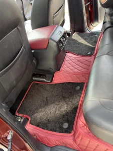 Rear red custom floor mat installation